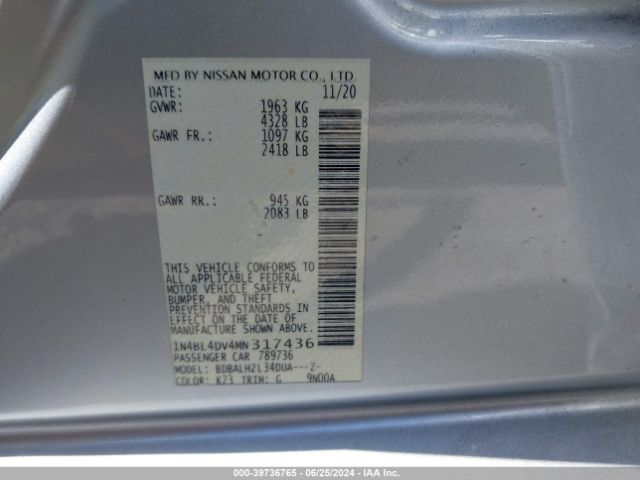 Photo 8 VIN: 1N4BL4DV4MN317436 - NISSAN ALTIMA 