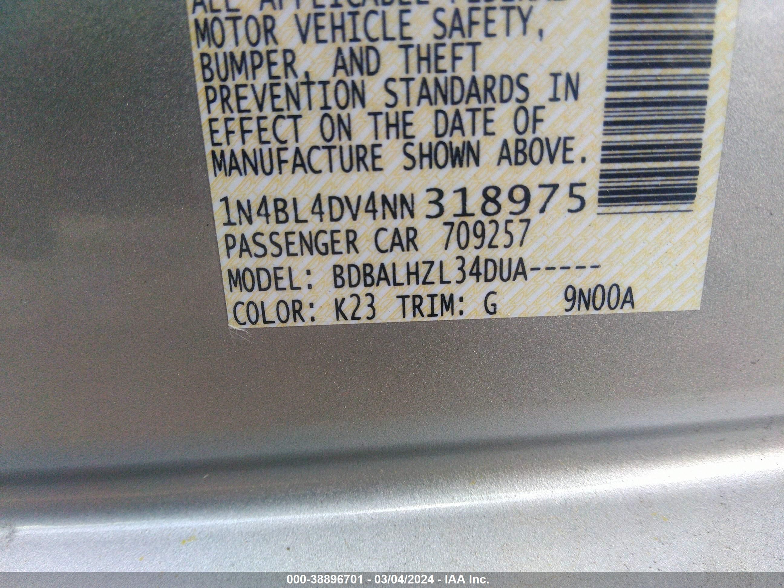 Photo 8 VIN: 1N4BL4DV4NN318975 - NISSAN ALTIMA 