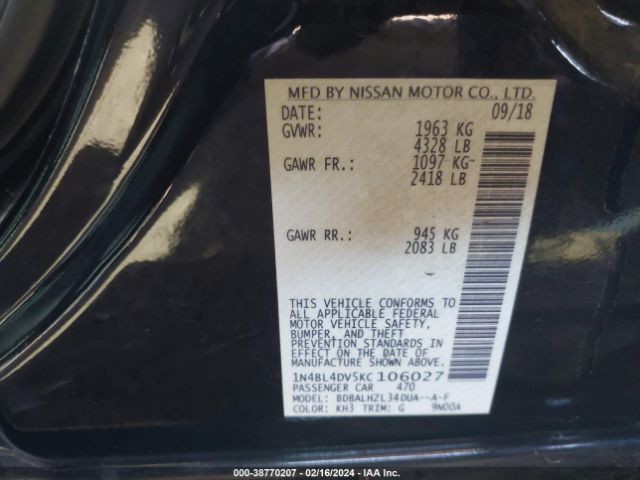 Photo 8 VIN: 1N4BL4DV5KC106027 - NISSAN ALTIMA 