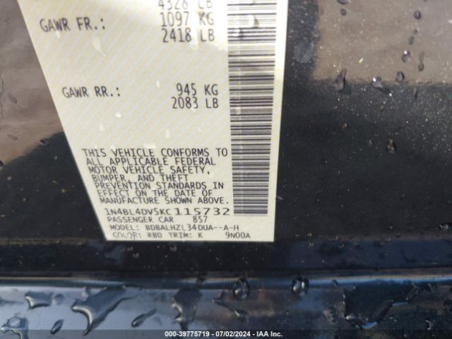 Photo 8 VIN: 1N4BL4DV5KC115732 - NISSAN ALTIMA 