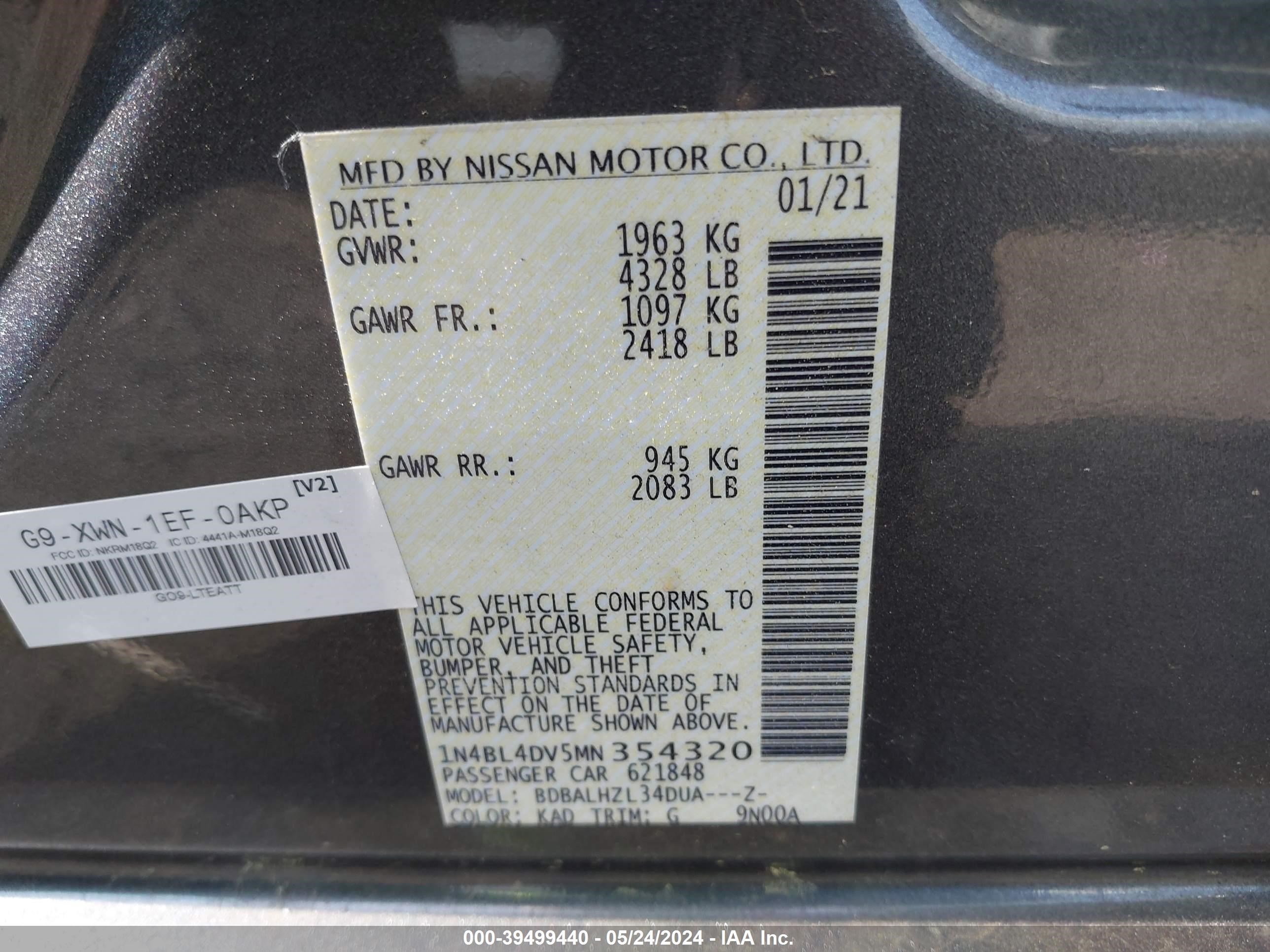 Photo 8 VIN: 1N4BL4DV5MN354320 - NISSAN ALTIMA 