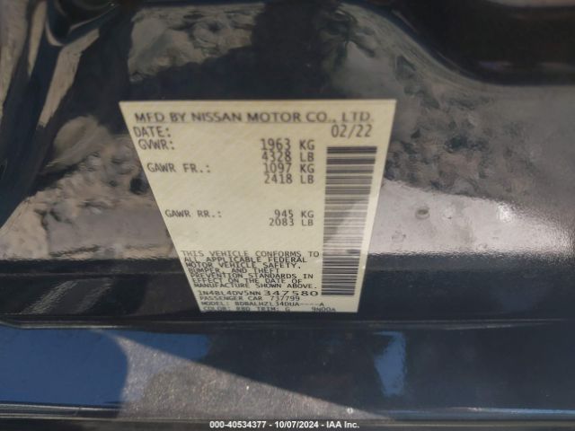 Photo 8 VIN: 1N4BL4DV5NN347580 - NISSAN ALTIMA 