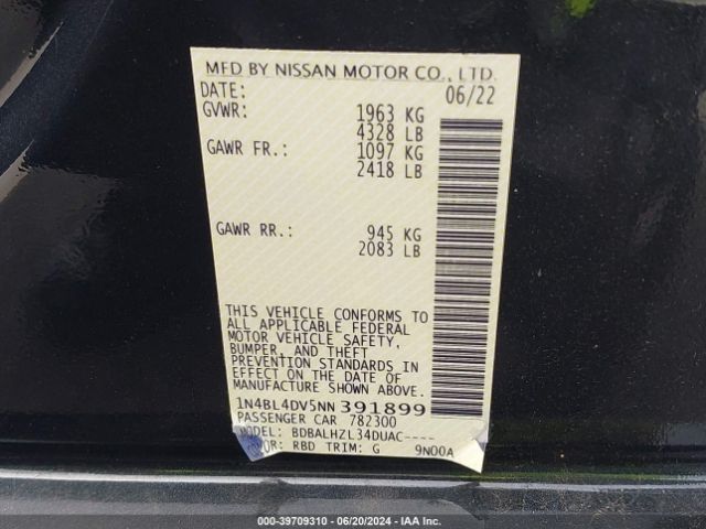 Photo 8 VIN: 1N4BL4DV5NN391899 - NISSAN ALTIMA 