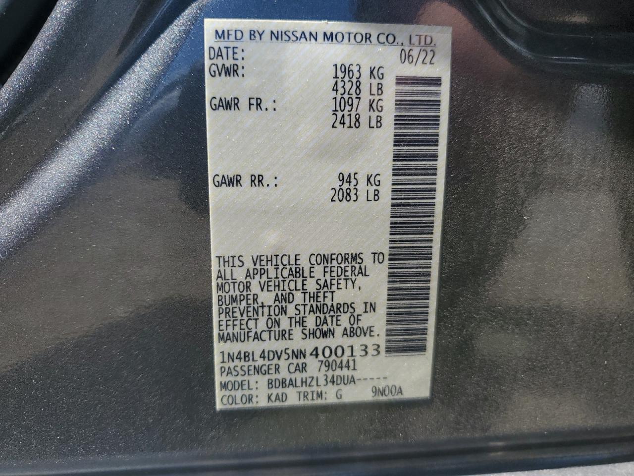 Photo 12 VIN: 1N4BL4DV5NN400133 - NISSAN ALTIMA 