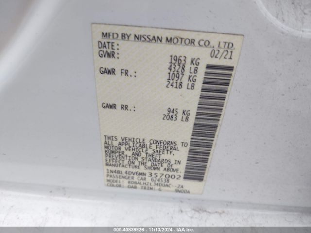 Photo 8 VIN: 1N4BL4DV6MN357002 - NISSAN ALTIMA 