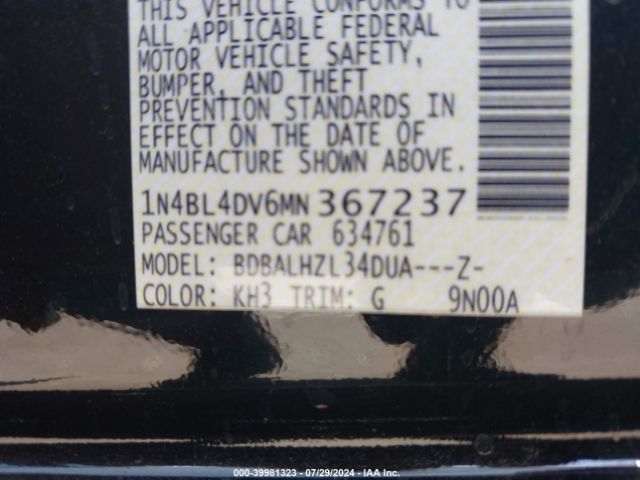 Photo 8 VIN: 1N4BL4DV6MN367237 - NISSAN ALTIMA 