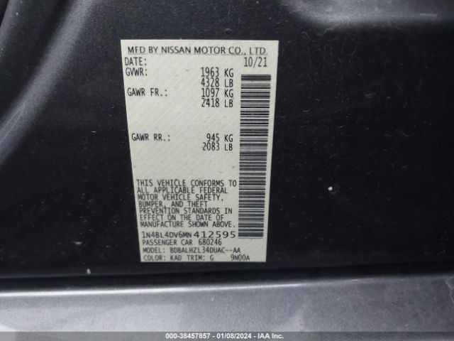 Photo 8 VIN: 1N4BL4DV6MN412595 - NISSAN ALTIMA 