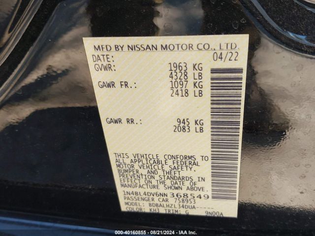 Photo 8 VIN: 1N4BL4DV6NN368549 - NISSAN ALTIMA 