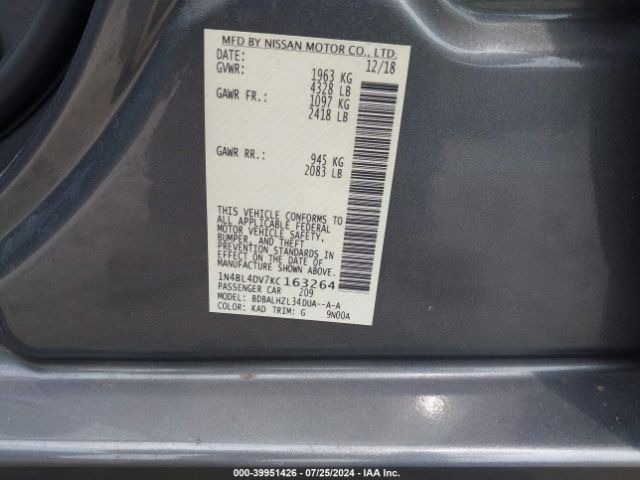 Photo 8 VIN: 1N4BL4DV7KC163264 - NISSAN ALTIMA 