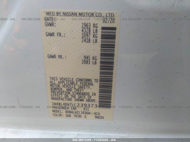 Photo 8 VIN: 1N4BL4DV7LC239373 - NISSAN ALTIMA 