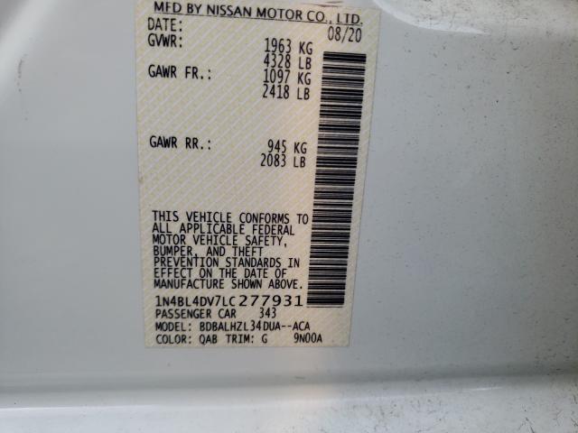 Photo 9 VIN: 1N4BL4DV7LC277931 - NISSAN ALTIMA SV 