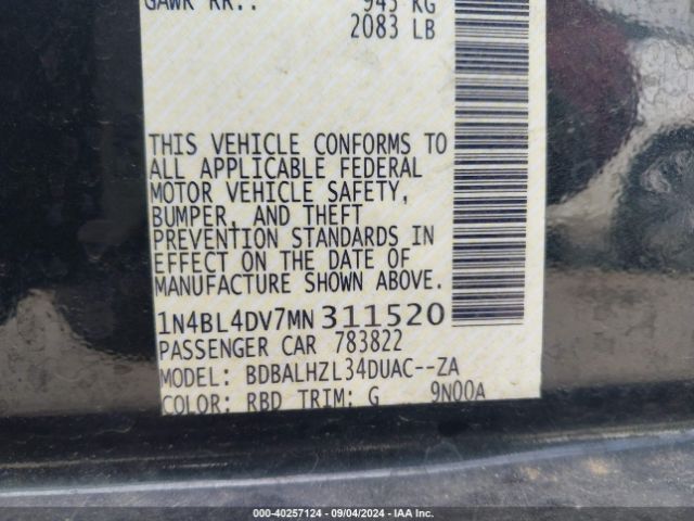 Photo 8 VIN: 1N4BL4DV7MN311520 - NISSAN ALTIMA 