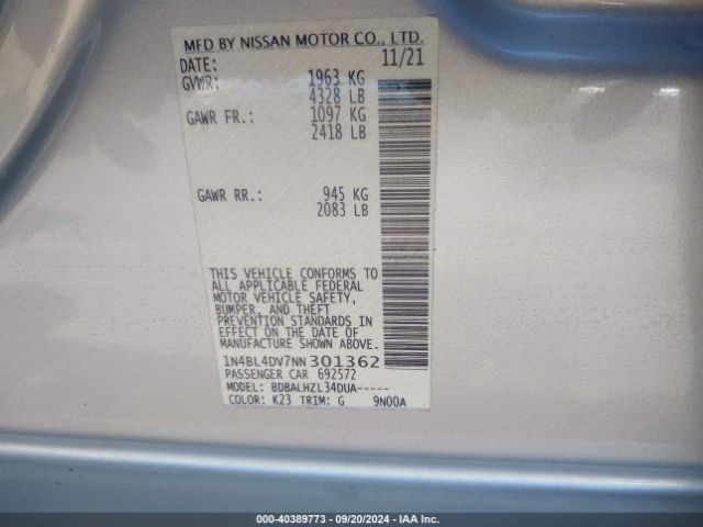 Photo 8 VIN: 1N4BL4DV7NN301362 - NISSAN ALTIMA 