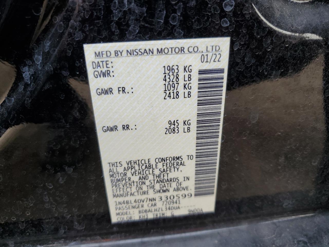 Photo 11 VIN: 1N4BL4DV7NN330599 - NISSAN ALTIMA 