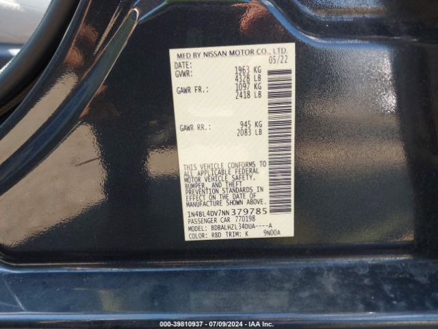 Photo 8 VIN: 1N4BL4DV7NN379785 - NISSAN ALTIMA 