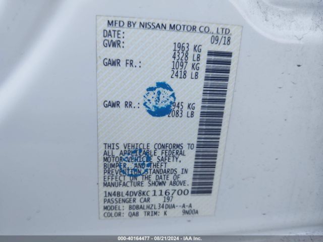 Photo 8 VIN: 1N4BL4DV8KC116700 - NISSAN ALTIMA 