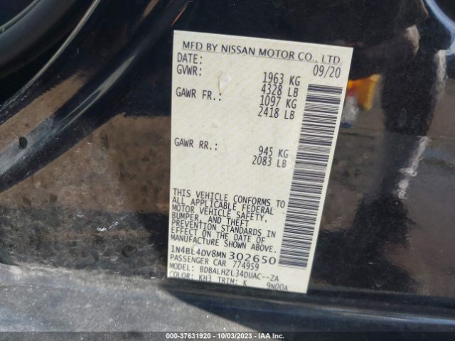 Photo 8 VIN: 1N4BL4DV8MN302650 - NISSAN ALTIMA 