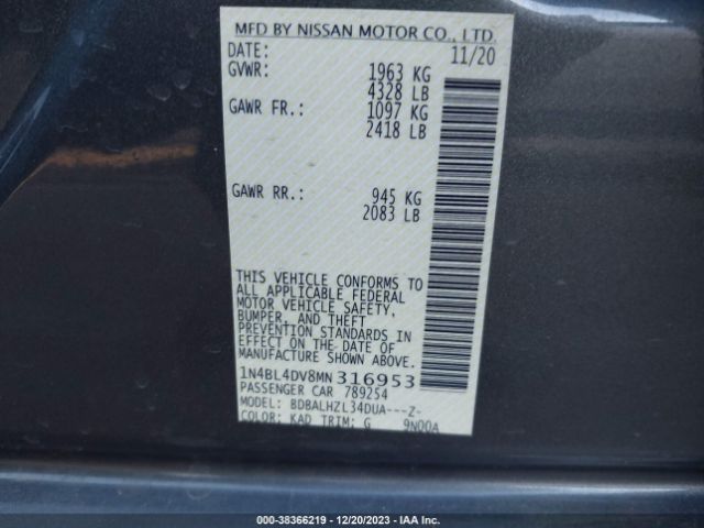 Photo 8 VIN: 1N4BL4DV8MN316953 - NISSAN ALTIMA 