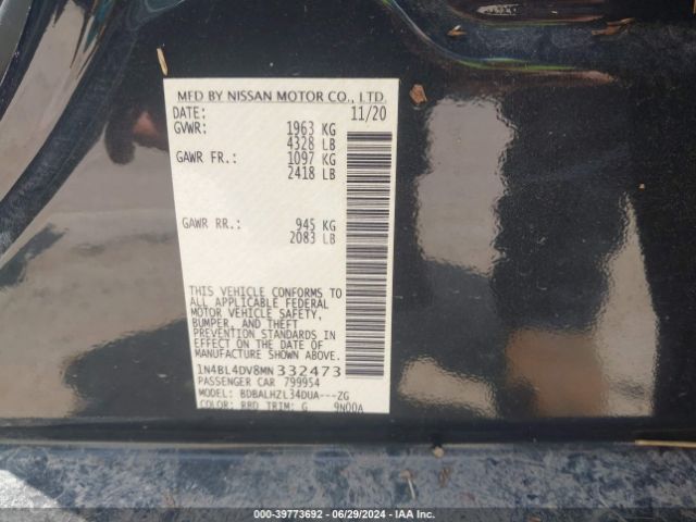 Photo 8 VIN: 1N4BL4DV8MN332473 - NISSAN ALTIMA 