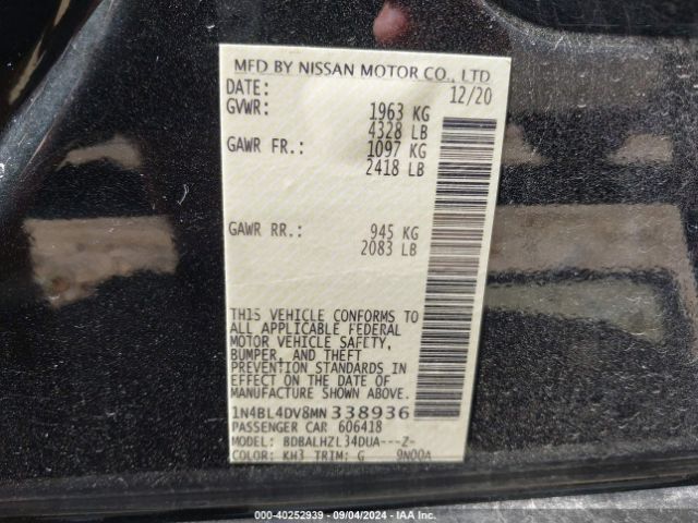 Photo 8 VIN: 1N4BL4DV8MN338936 - NISSAN ALTIMA 