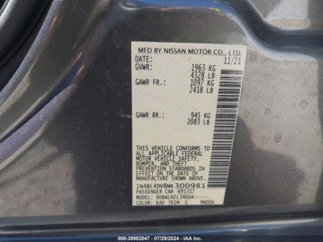 Photo 8 VIN: 1N4BL4DV8NN300981 - NISSAN ALTIMA 