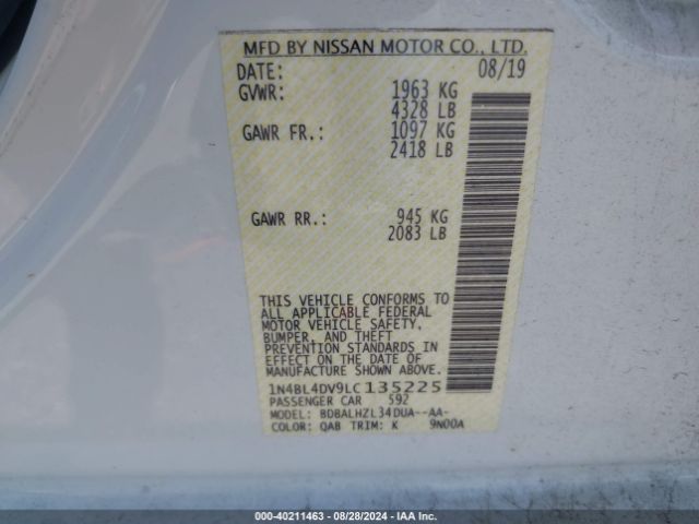 Photo 8 VIN: 1N4BL4DV9LC135225 - NISSAN ALTIMA 