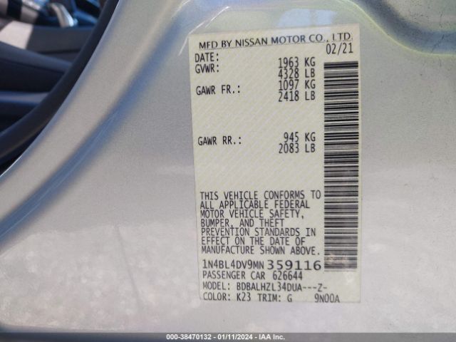 Photo 8 VIN: 1N4BL4DV9MN359116 - NISSAN ALTIMA 