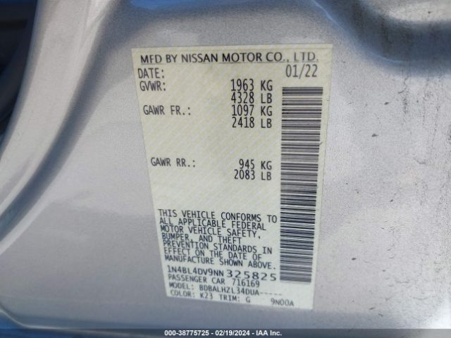 Photo 8 VIN: 1N4BL4DV9NN325825 - NISSAN ALTIMA 