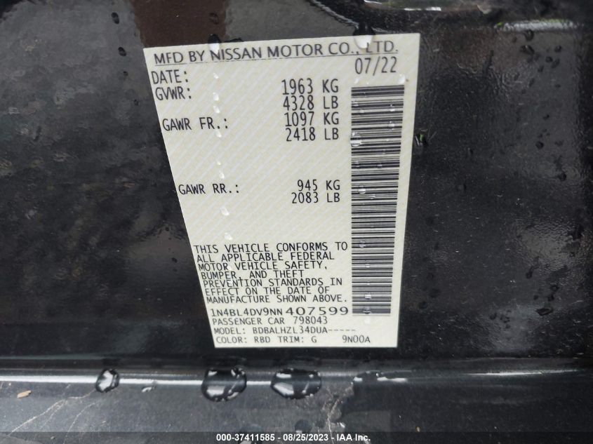 Photo 8 VIN: 1N4BL4DV9NN407599 - NISSAN ALTIMA 