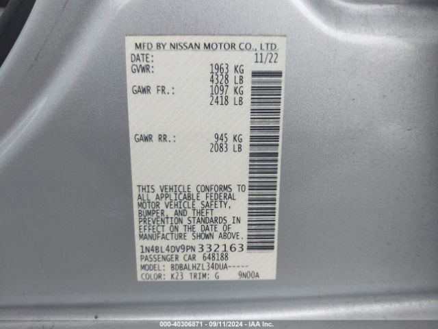 Photo 8 VIN: 1N4BL4DV9PN332163 - NISSAN ALTIMA 