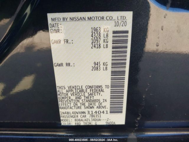 Photo 8 VIN: 1N4BL4DVXMN314041 - NISSAN ALTIMA 