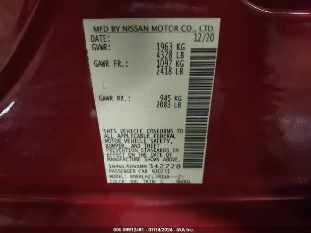 Photo 8 VIN: 1N4BL4DVXMN342728 - NISSAN ALTIMA 