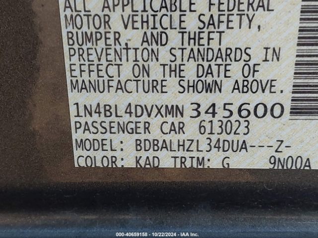 Photo 8 VIN: 1N4BL4DVXMN345600 - NISSAN ALTIMA 