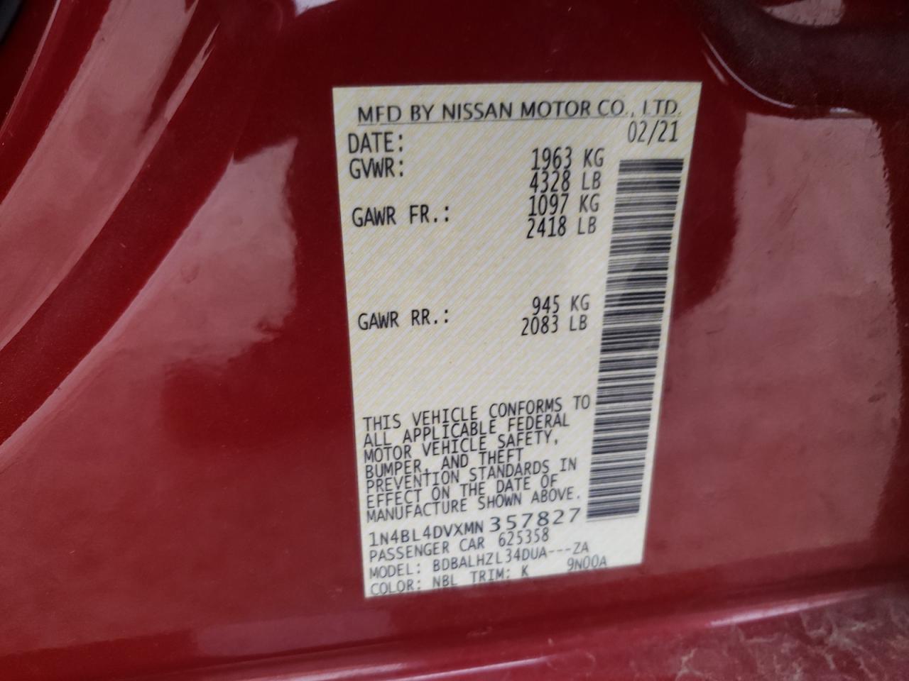 Photo 11 VIN: 1N4BL4DVXMN357827 - NISSAN ALTIMA 