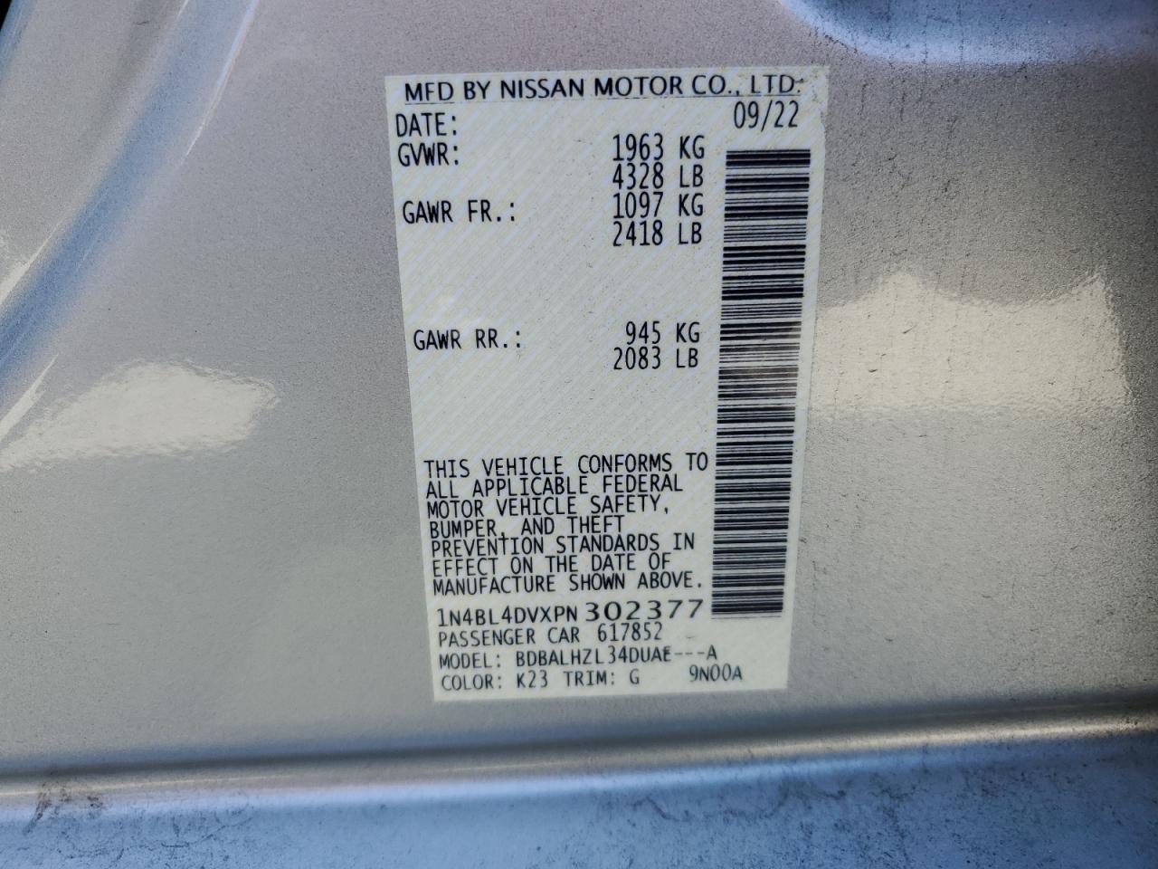 Photo 11 VIN: 1N4BL4DVXPN302377 - NISSAN ALTIMA 