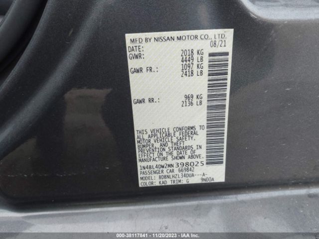 Photo 8 VIN: 1N4BL4DW2MN398025 - NISSAN ALTIMA 