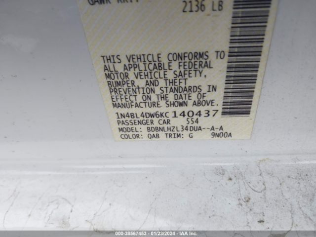 Photo 8 VIN: 1N4BL4DW6KC140437 - NISSAN ALTIMA 