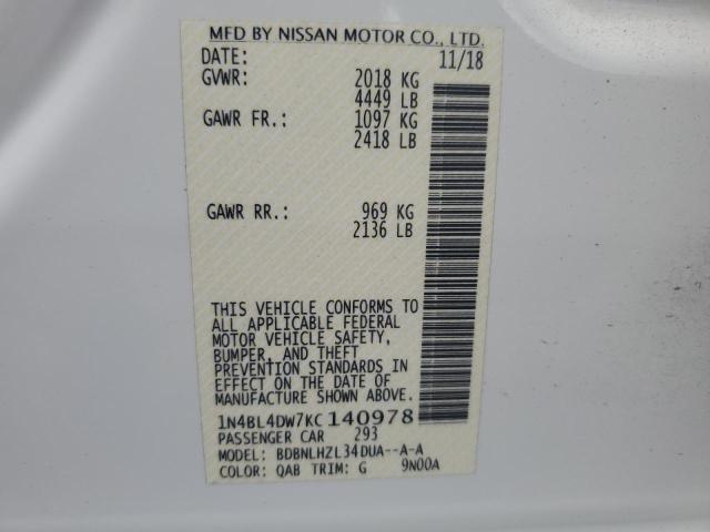 Photo 11 VIN: 1N4BL4DW7KC140978 - NISSAN ALTIMA SV 