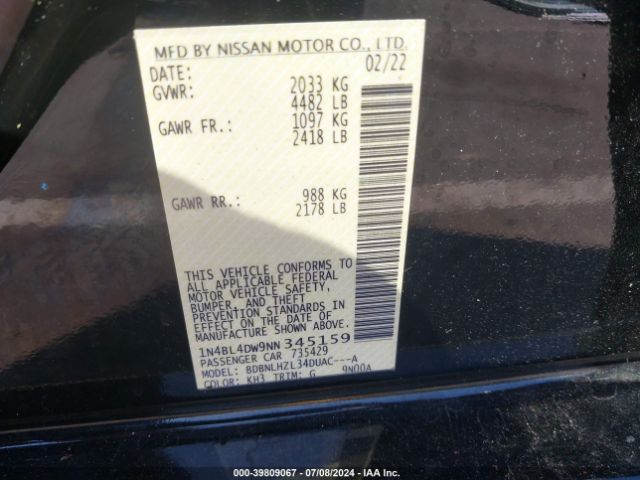 Photo 8 VIN: 1N4BL4DW9NN345159 - NISSAN ALTIMA 