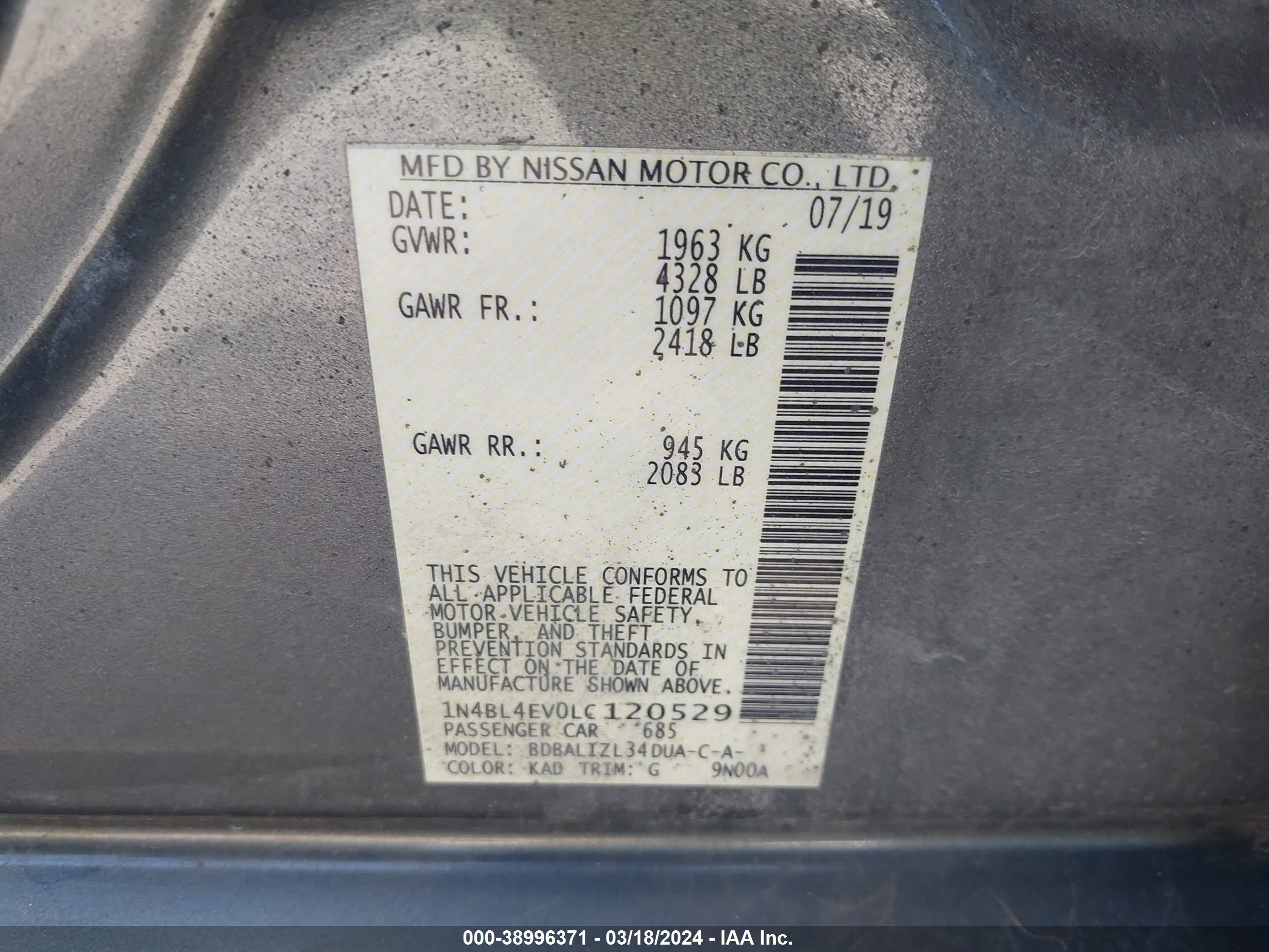 Photo 8 VIN: 1N4BL4EV0LC120529 - NISSAN ALTIMA 