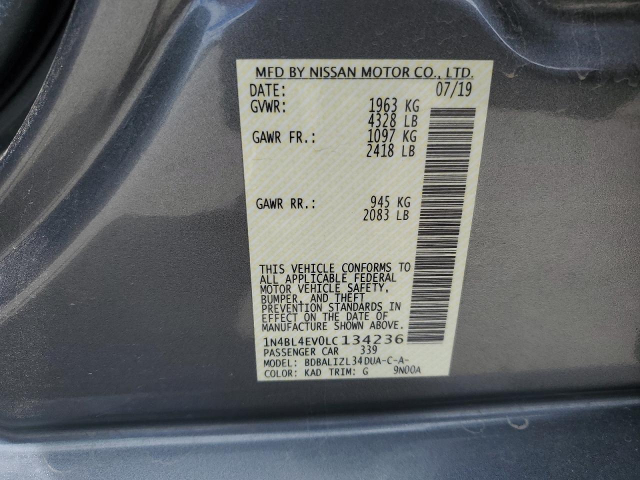 Photo 11 VIN: 1N4BL4EV0LC134236 - NISSAN ALTIMA 