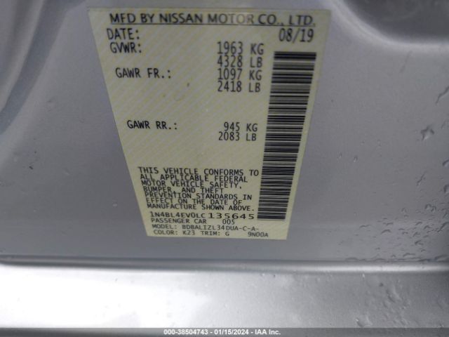 Photo 8 VIN: 1N4BL4EV0LC135645 - NISSAN ALTIMA 