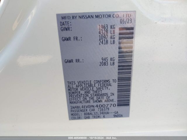 Photo 8 VIN: 1N4BL4EV0PN400770 - NISSAN ALTIMA 