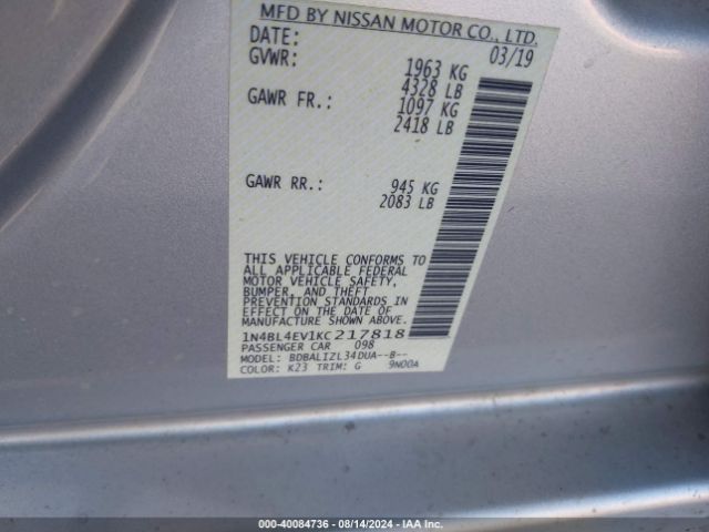 Photo 8 VIN: 1N4BL4EV1KC217818 - NISSAN ALTIMA 