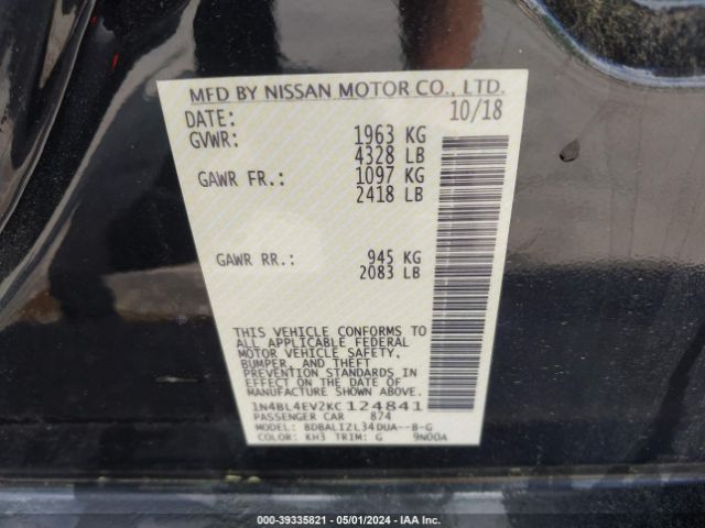 Photo 8 VIN: 1N4BL4EV2KC124841 - NISSAN ALTIMA 