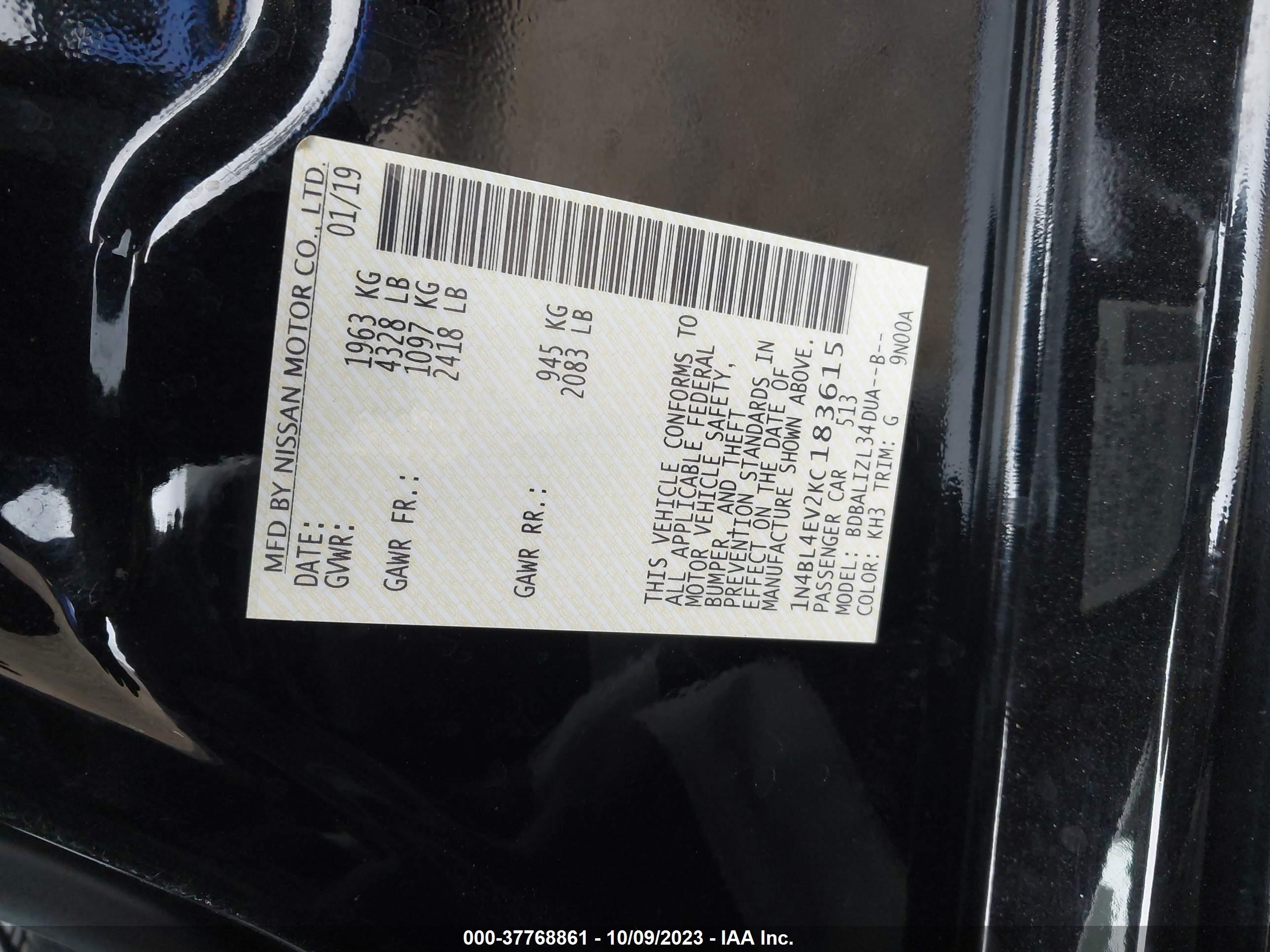 Photo 8 VIN: 1N4BL4EV2KC183615 - NISSAN ALTIMA 