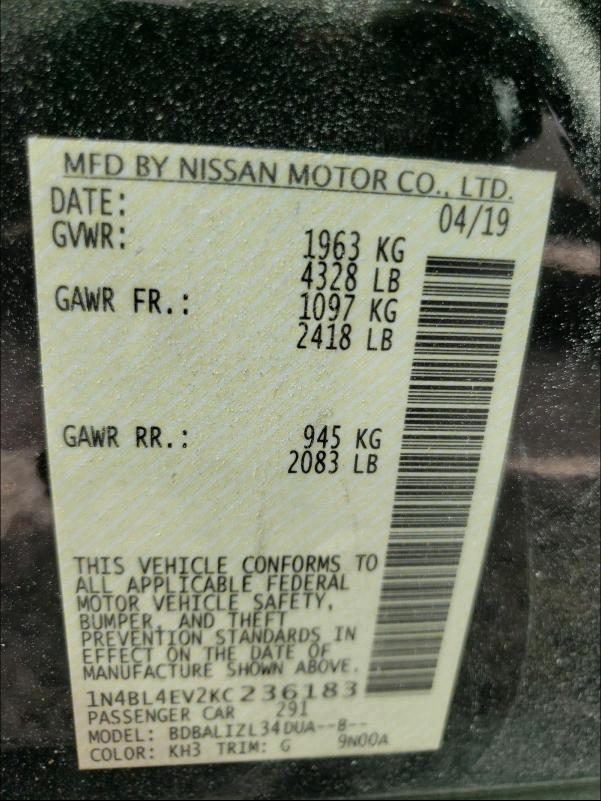 Photo 9 VIN: 1N4BL4EV2KC236183 - NISSAN ALTIMA SL 