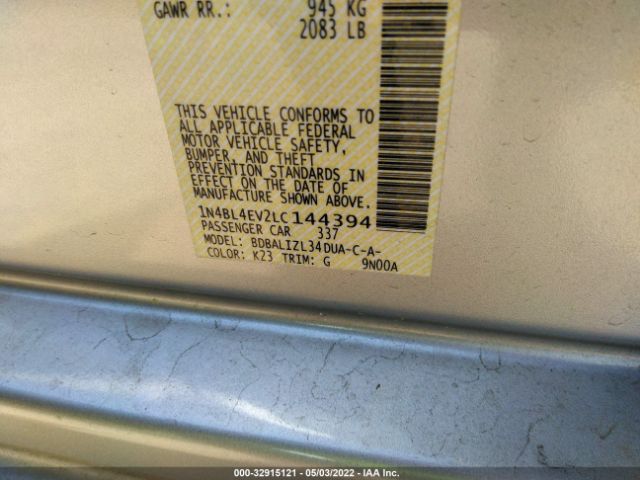 Photo 8 VIN: 1N4BL4EV2LC144394 - NISSAN ALTIMA 