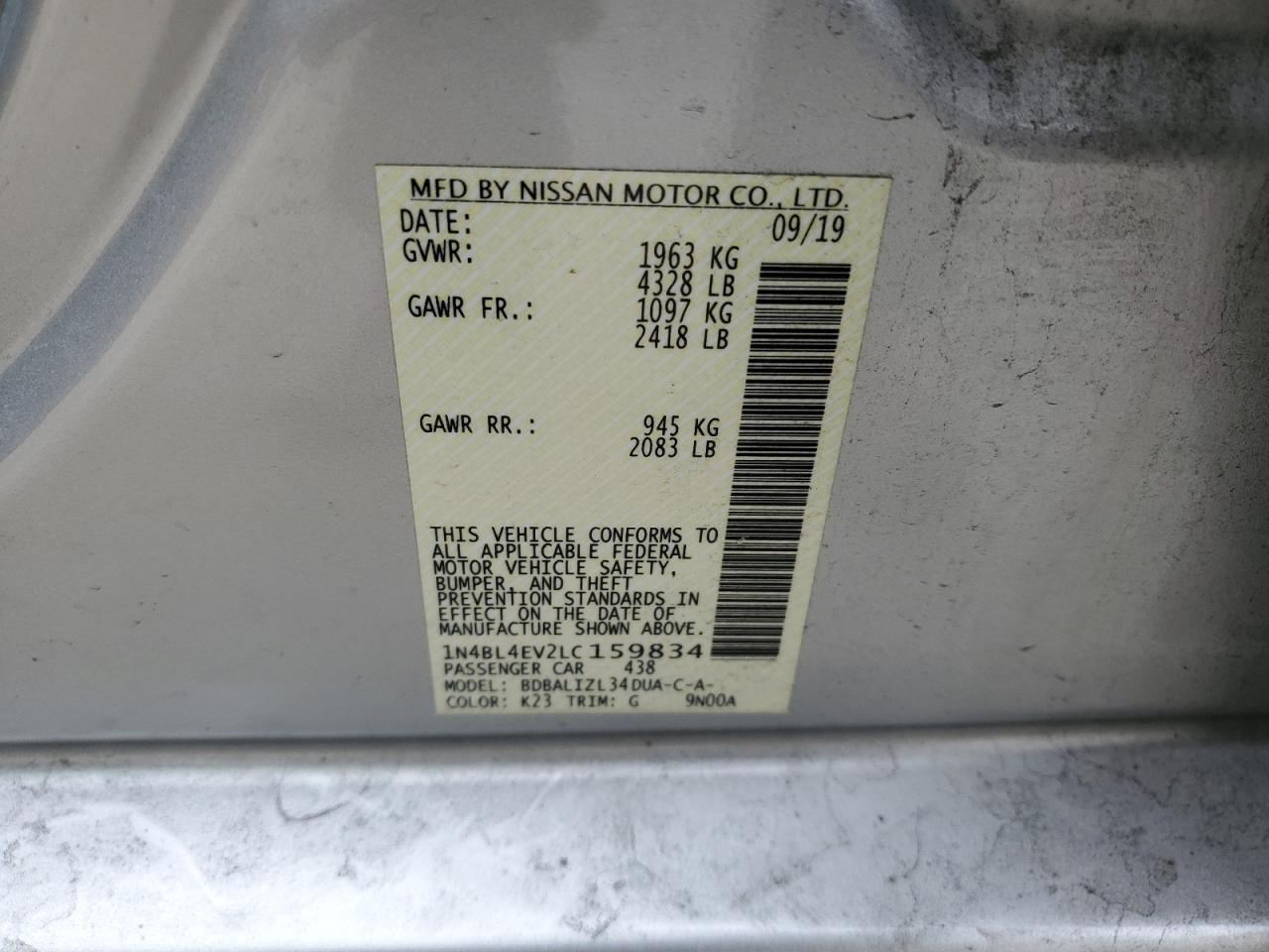 Photo 11 VIN: 1N4BL4EV2LC159834 - NISSAN ALTIMA 