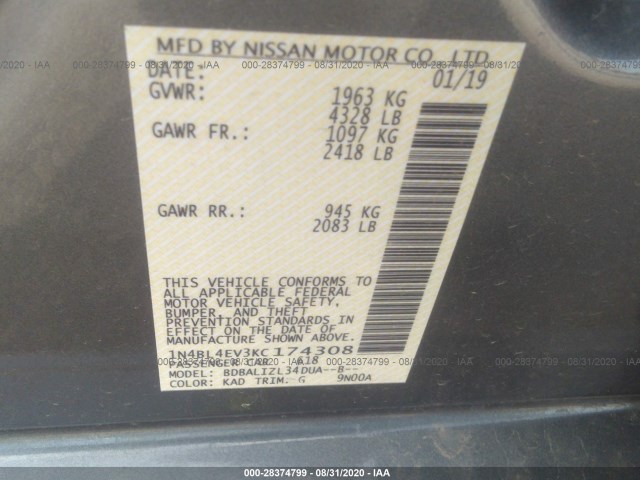 Photo 8 VIN: 1N4BL4EV3KC174308 - NISSAN ALTIMA 